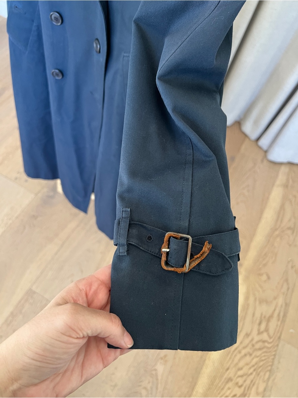 Vintage Burberry Navy Double-Breasted Trench Coat with Signature Check Lining - Picture 8 of 16